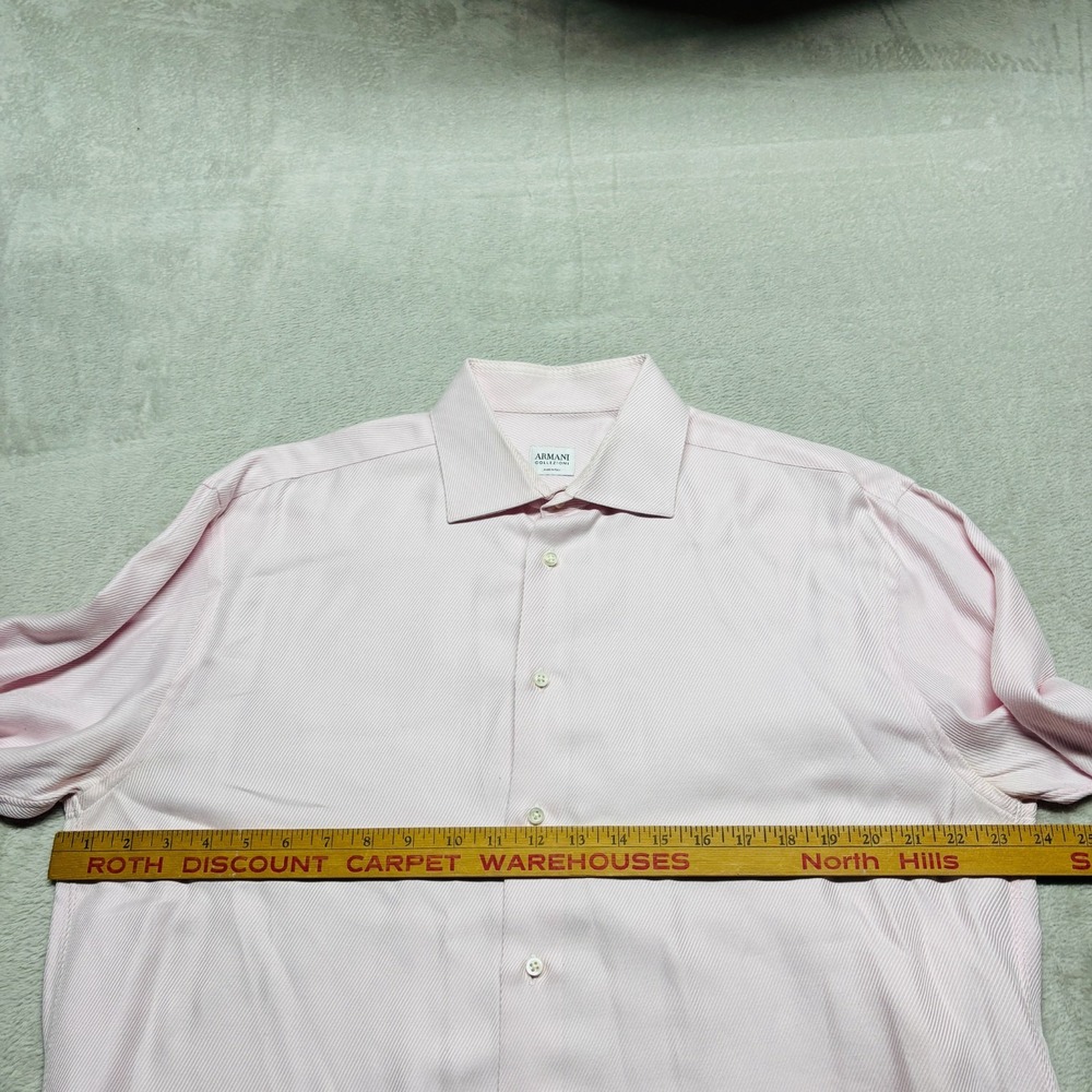 Armani Collezioni Button Down Dress Shirt Pink Striped Textured Mens L 41/16 - Picture 4 of 6